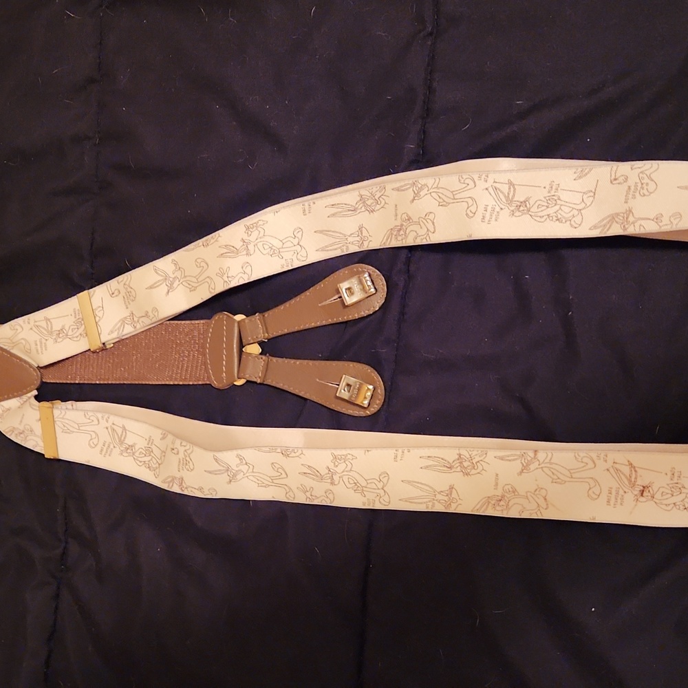 Vintage Bugs Bunny Cream and Brown Patterned Suspenders
